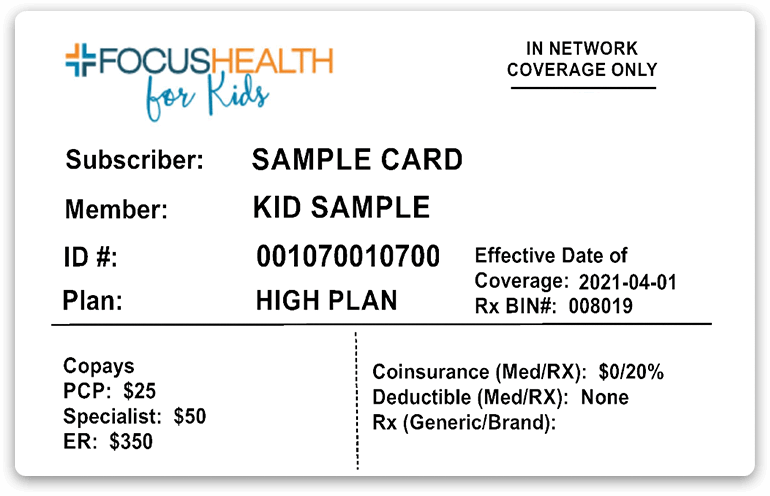 Focus Health for Kids ID Card